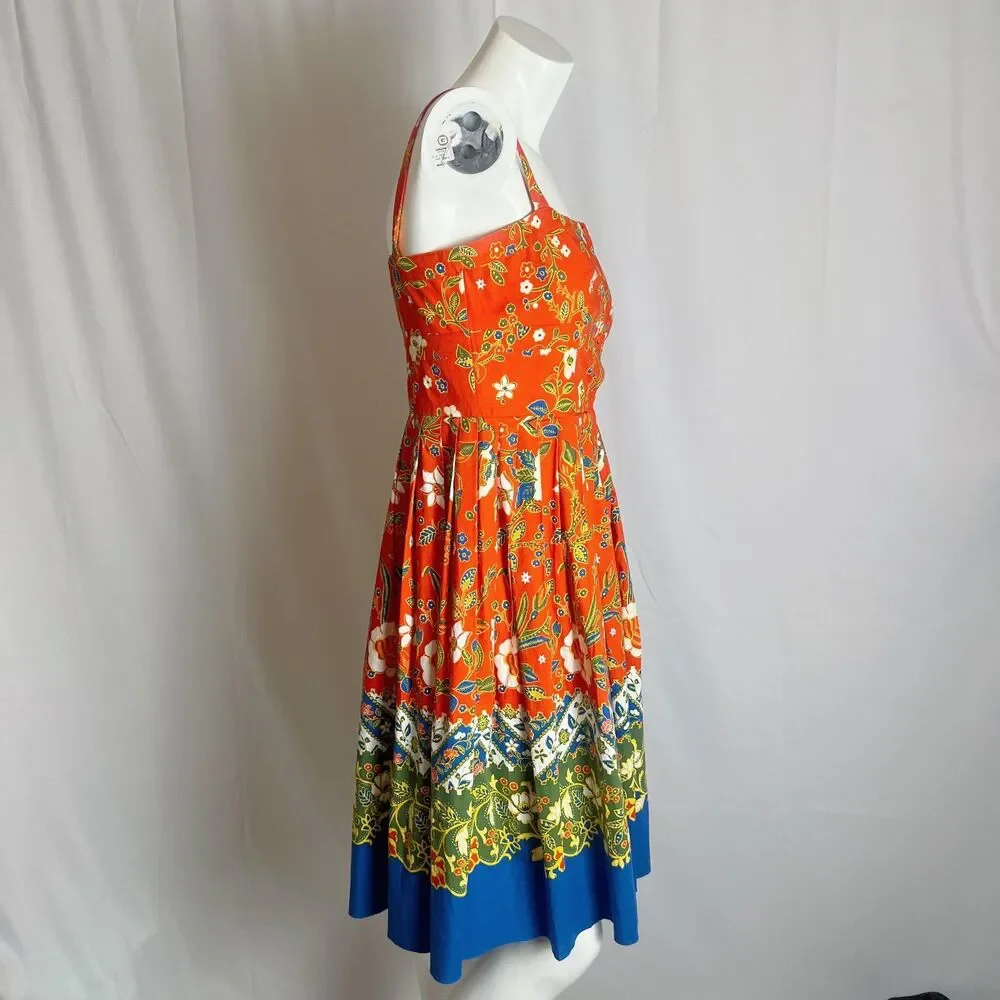 Tory Burch Fernanda Samba Batik Tomato Red Floral Summer Dress Size 4